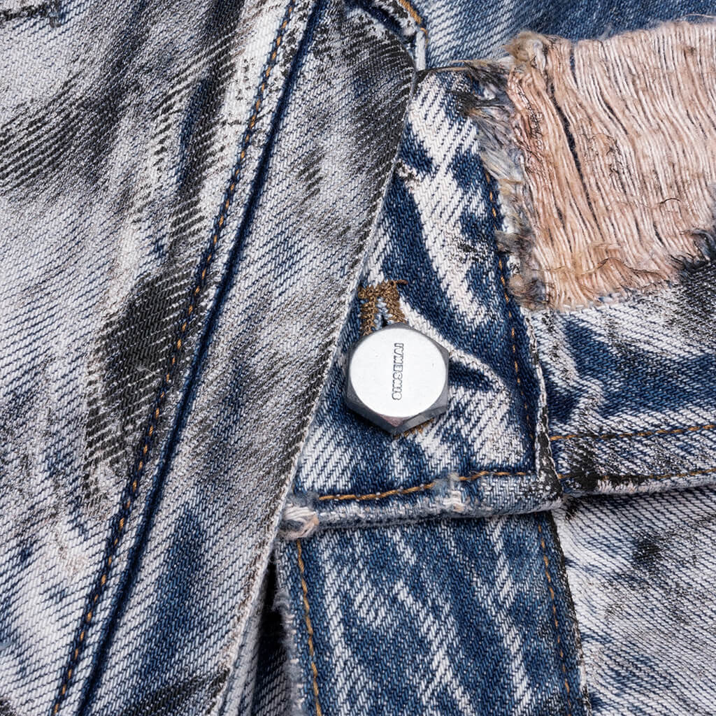 Hard Washed Damaged Denim Jacket Blue