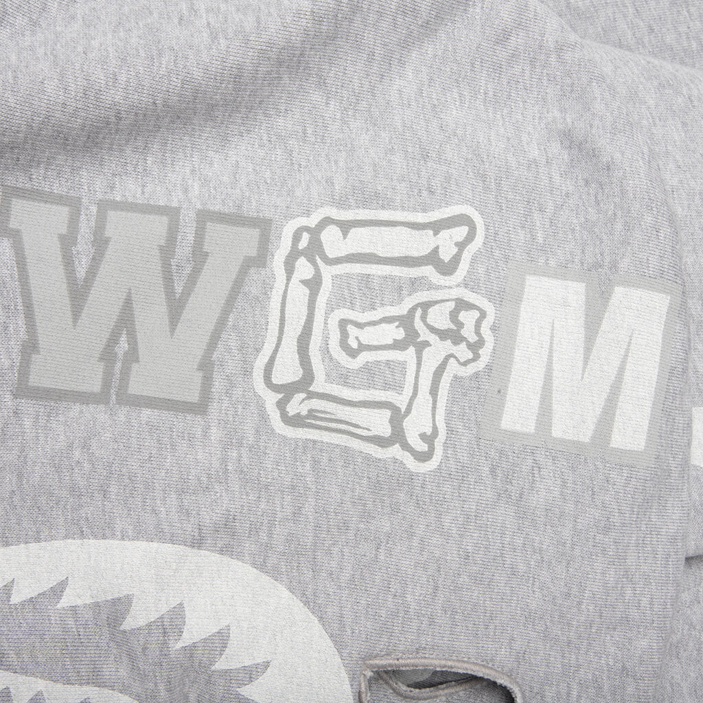 Skeleton Shark Heavy Washed Cropped Fit Full Zip Hoodie Gray