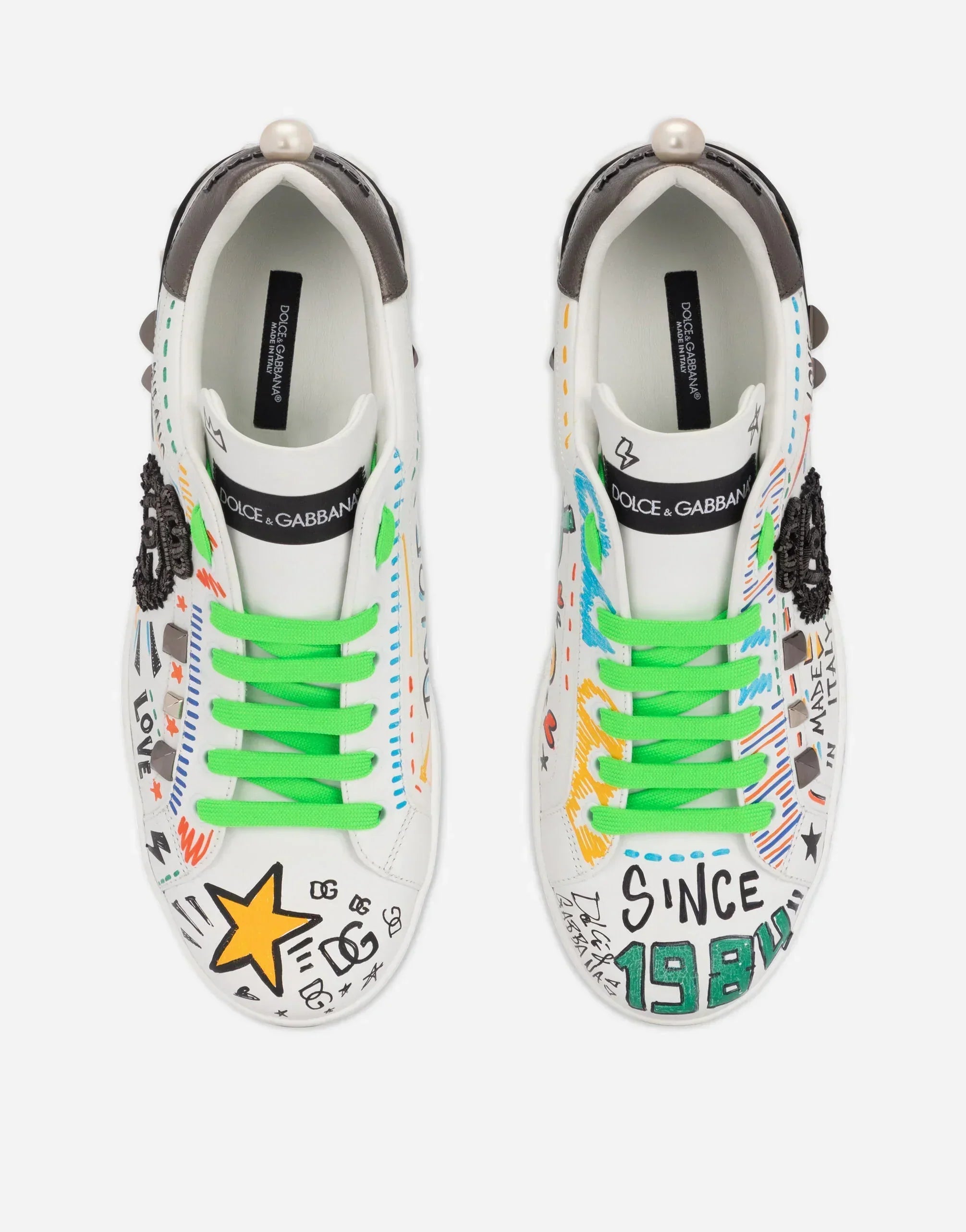 DG Calfskin Portofino Sneakers With Embroidery And Studs