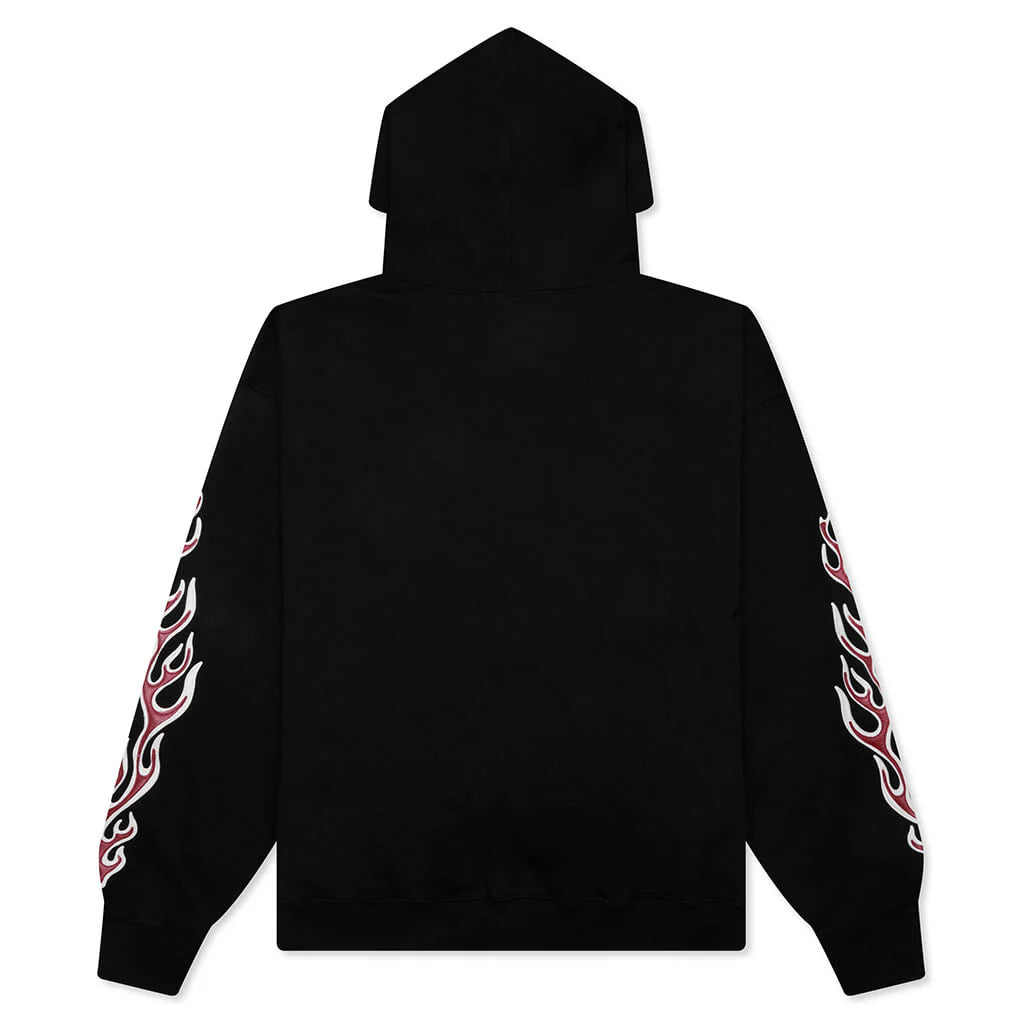 Leather Flame Hoodie Black