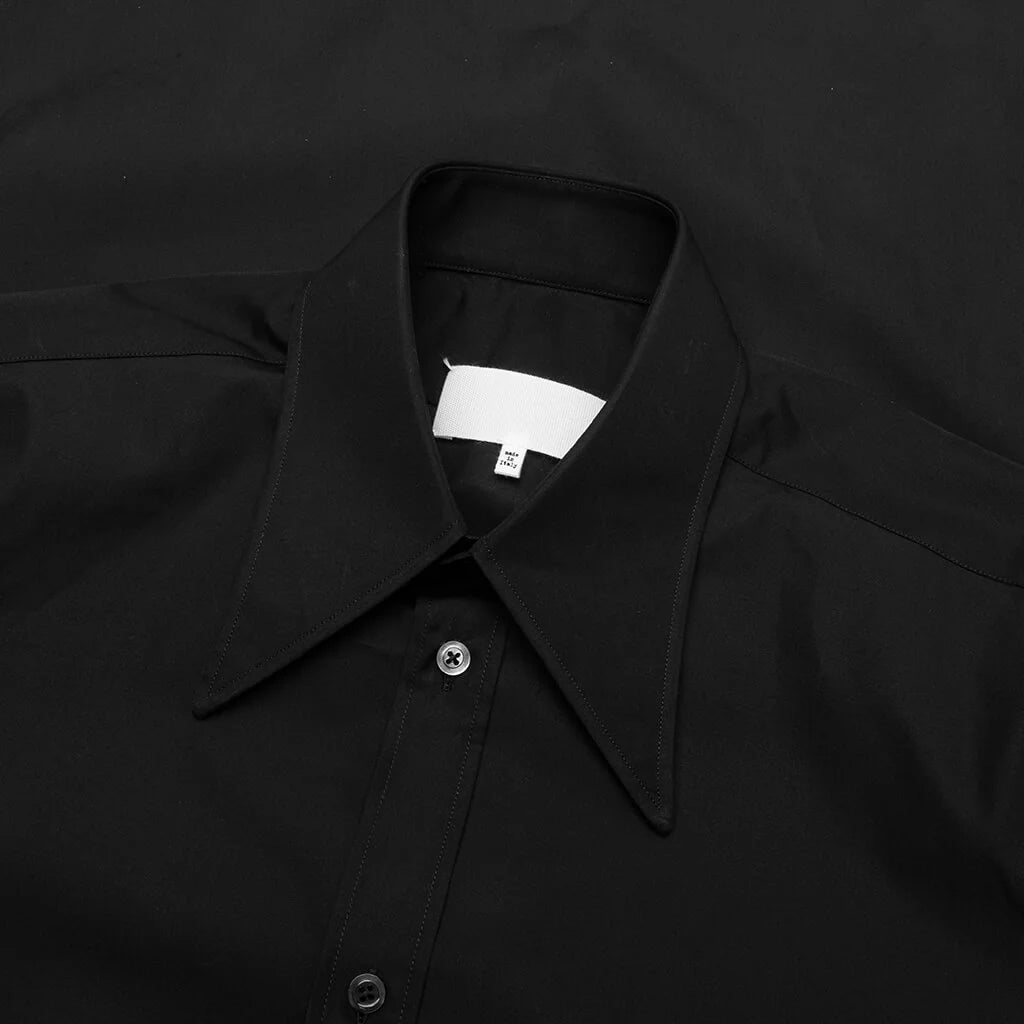 Point Collar Short Sleeve Shirt Black