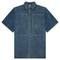 Washed and Bleached Raw Denim Shirt Blue