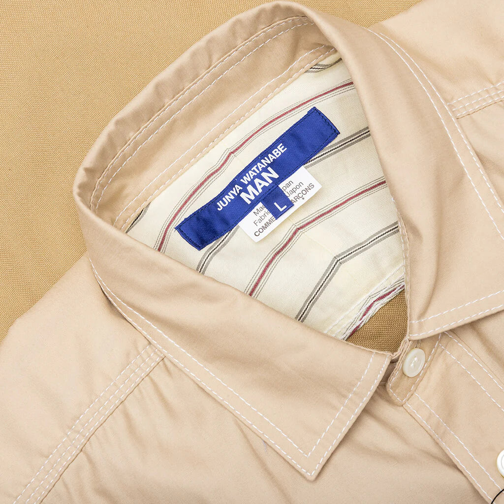Two Tone Button Up Shirt Beige