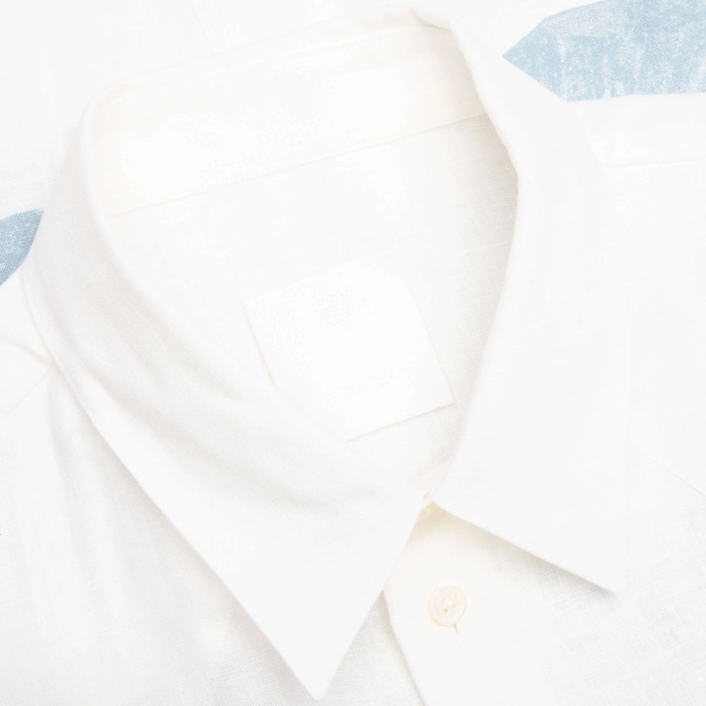 Linen Shirt with Hubert Objects Print Blue White