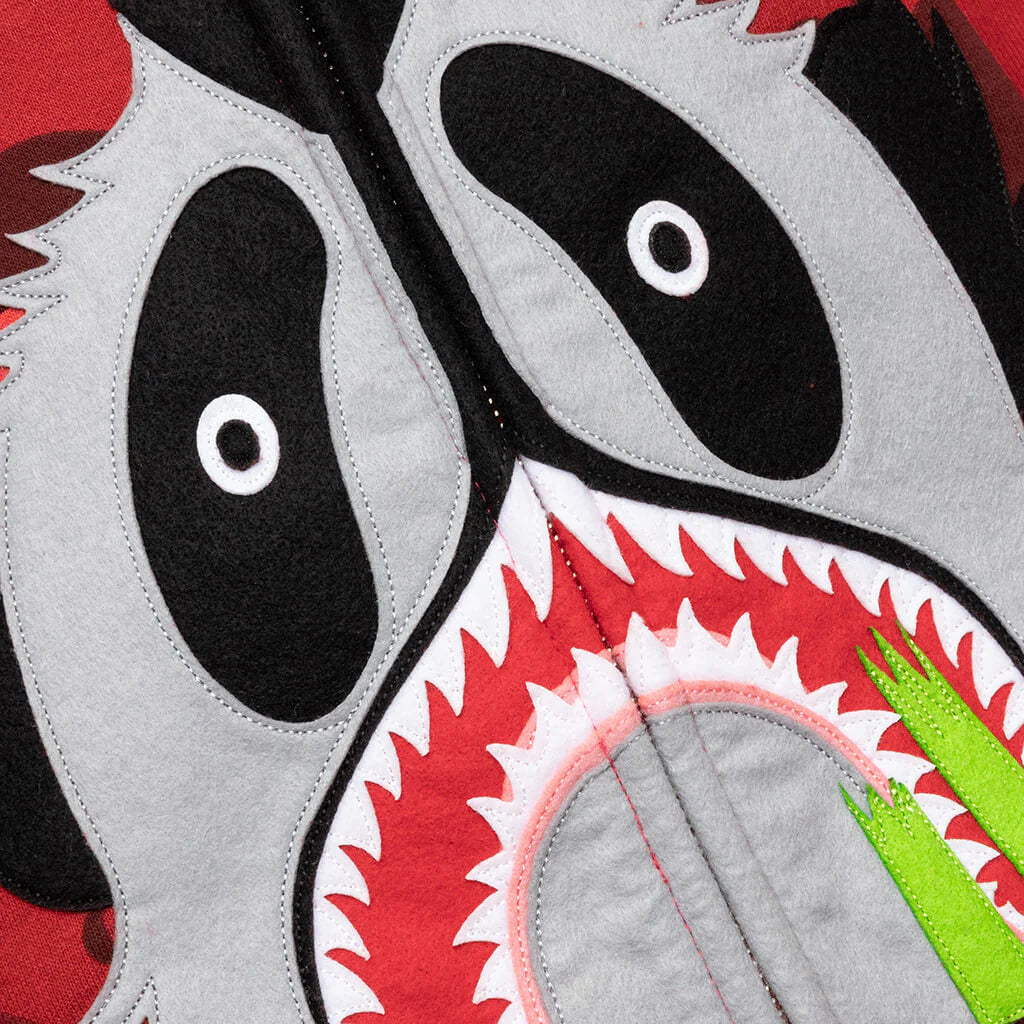 Color Camo Panda Full Zip Hoodie Red