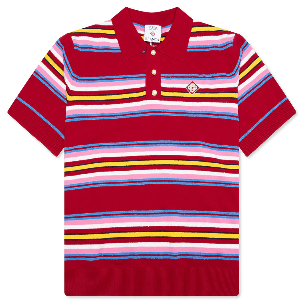 Oversized Striped Polo Multi Dark Red