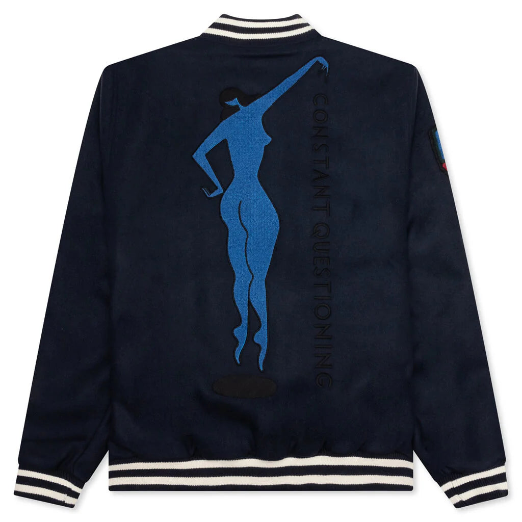 Run Sit Bike Varsity Jacket Navy Blue