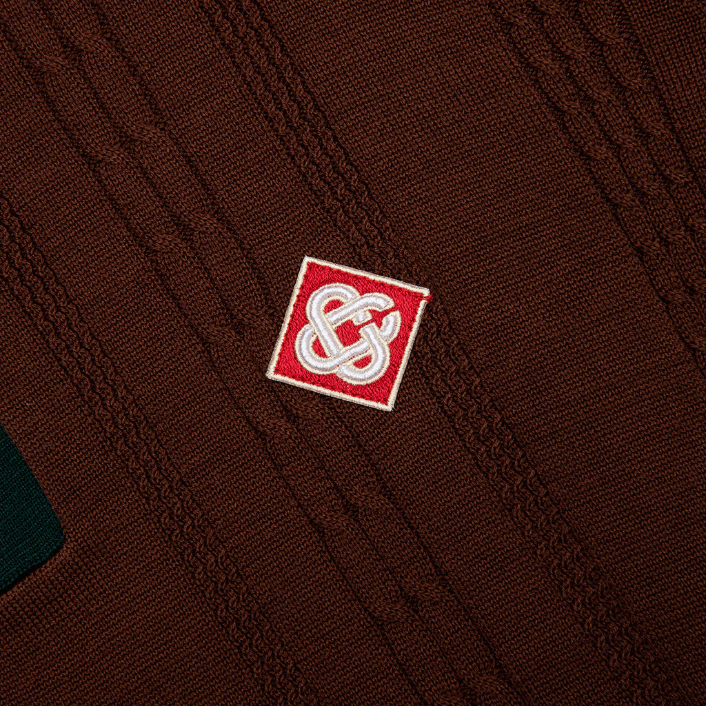 Cable Knit Oversized Polo Shirt Dark Brown