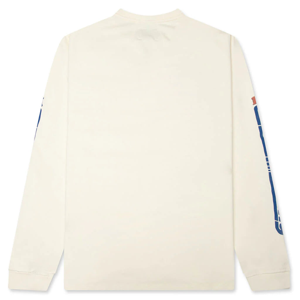 Split Petrol Logo L S Tee Vintage White Red Blue