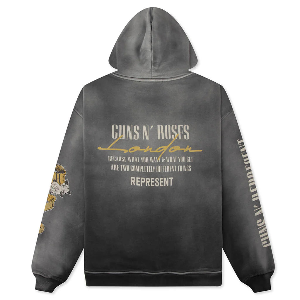 Represent x Guns N Roses Cross Zip Through Hoodie Stained Black