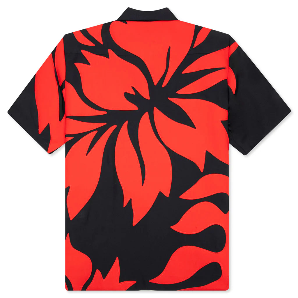 Floral Embroidered Patch Suiting Shirt Navy Red