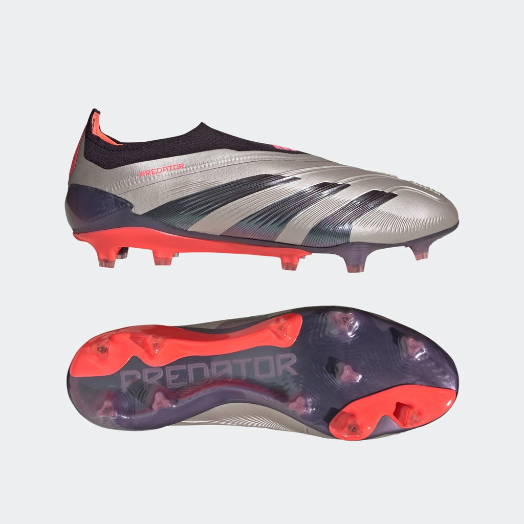 adidas Predator Elite Laceless FG Laceless Firm Ground Soccer Cleats Platin Metallic Black Carbon