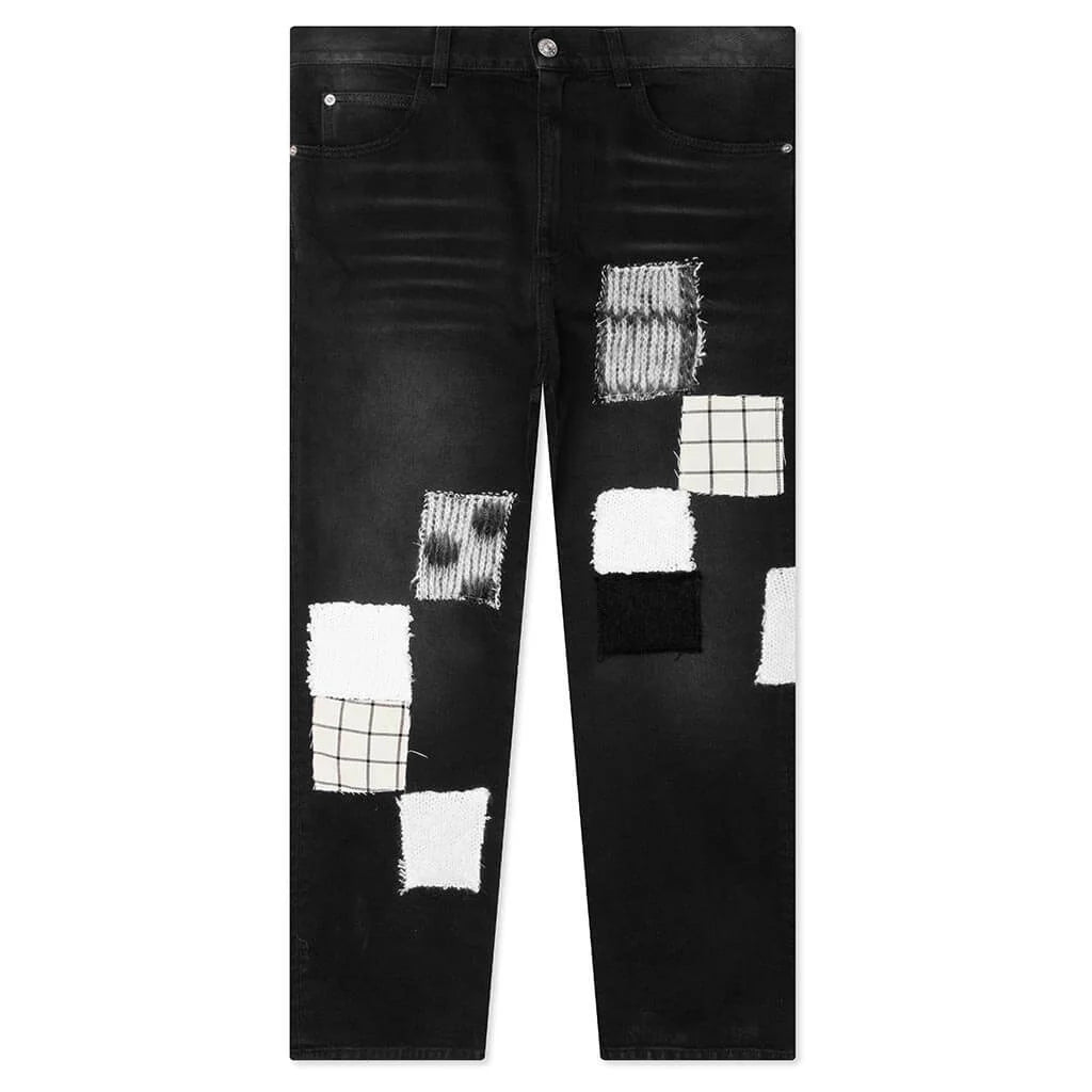 Bleached Cotton Patchwork Jeans Black