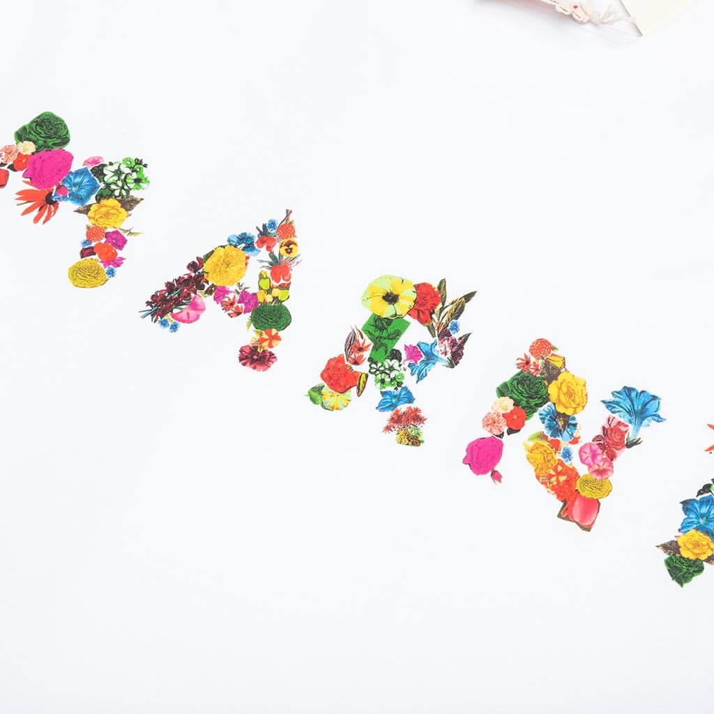White Cotton T Shirt With Bouquet Prints Lily White 3