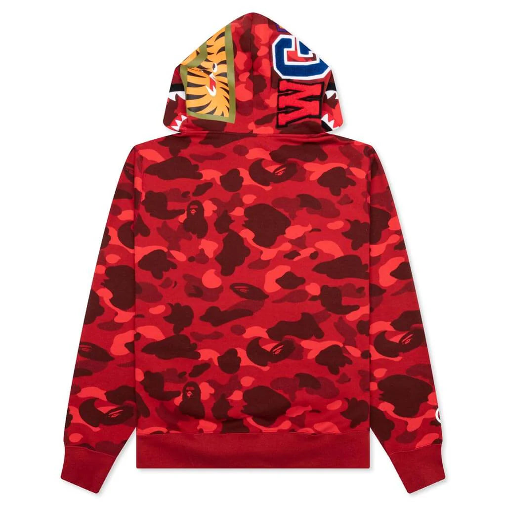 Color Camo Shark Pullover Hoodie Red