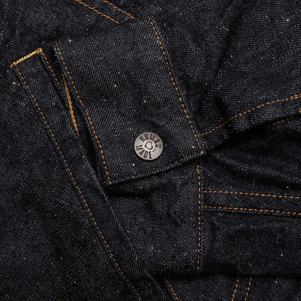 Zip Up Denim Work Jacket Indigo