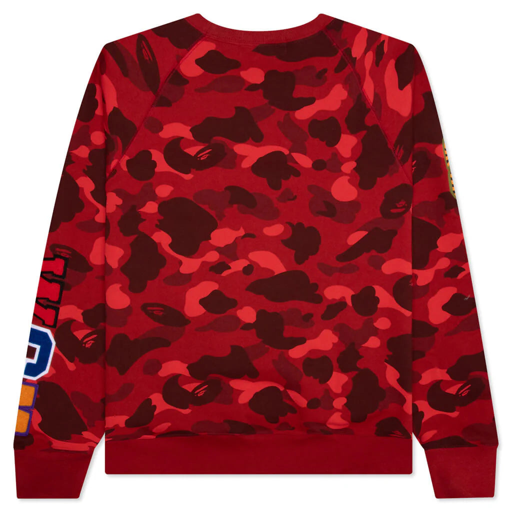 Color Camo Embroidery Shark Crewneck Red