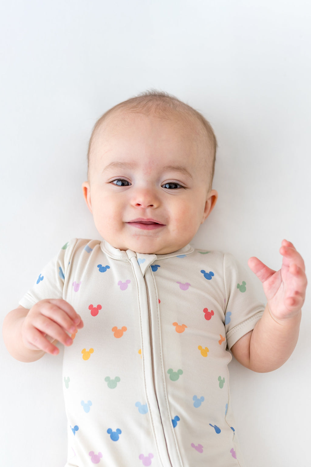Zipper Shortall Romper in Pastel Mickey Mouse