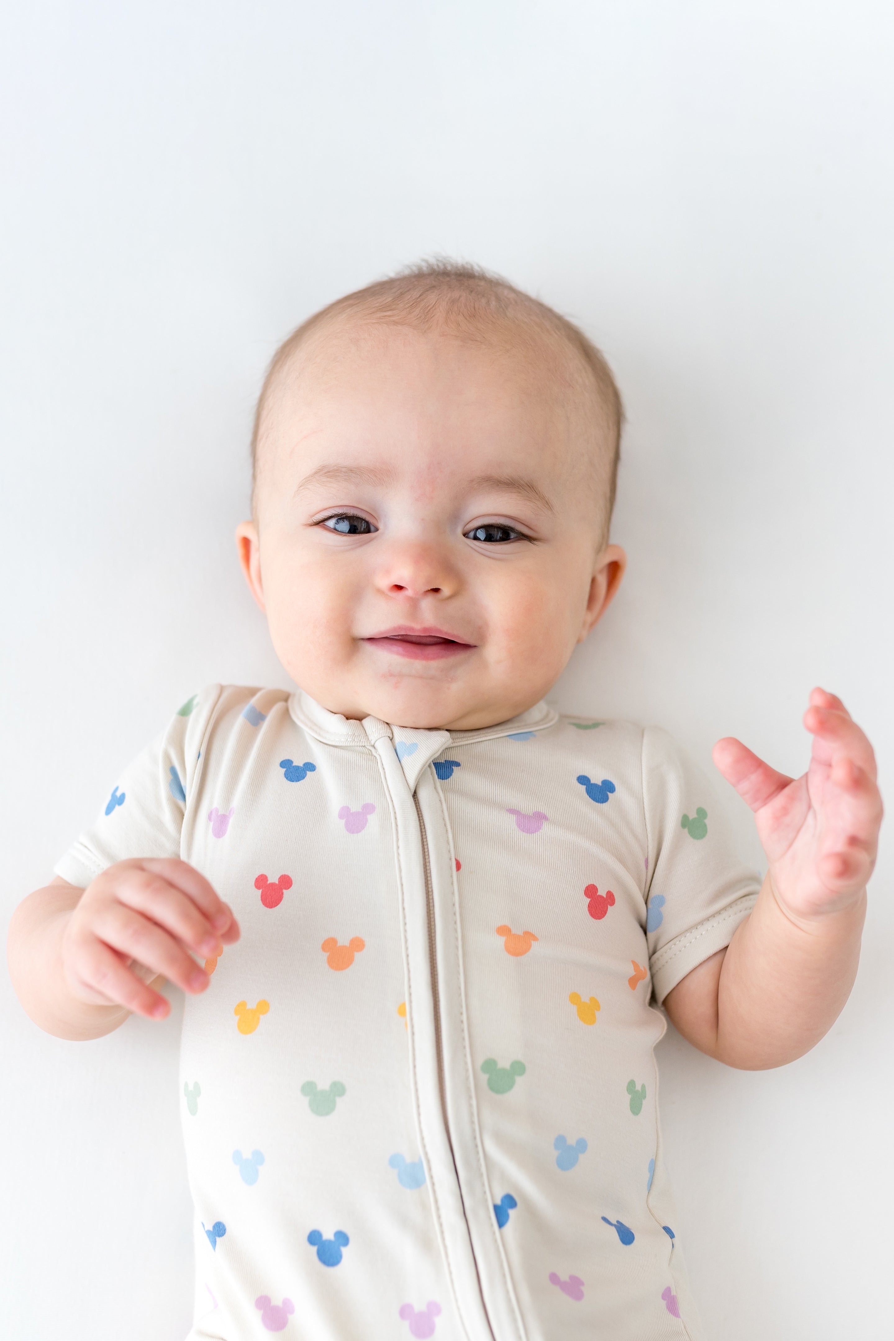 Zipper Shortall Romper in Pastel Mickey Mouse