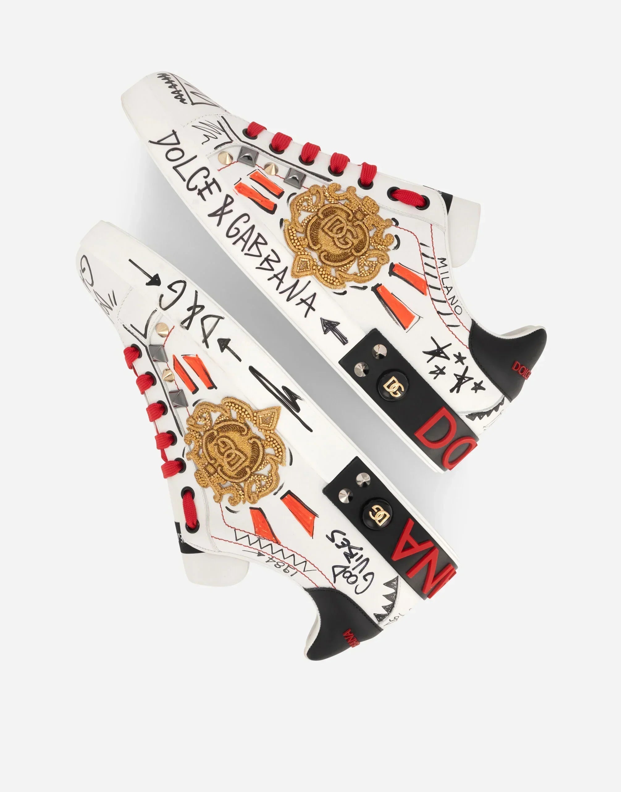 DG Calfskin Portofino Sneakers With Embroidery And Studs