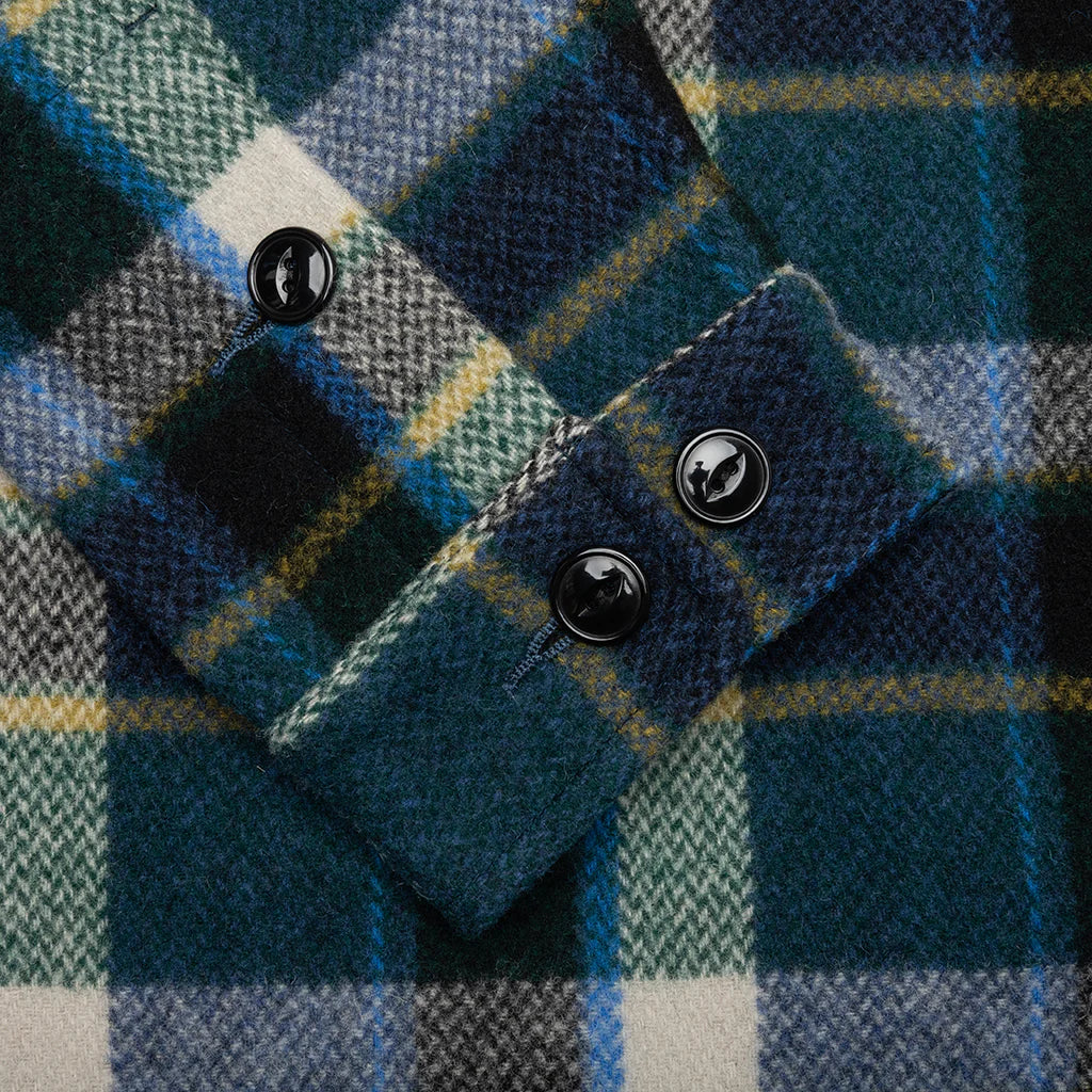 Smokey Wool Melton Plaid Shirt Green