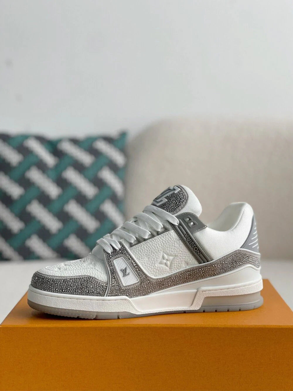 Louis Vuitton LV Trainer Sneaker Denim Monogram Grey Diamond