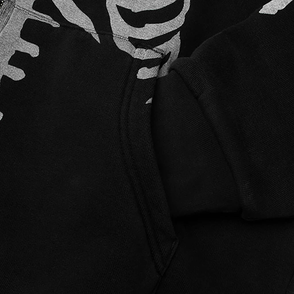 Skeleton Shark Heavy Washed Cropped Fit Full Zip Hoodie Black