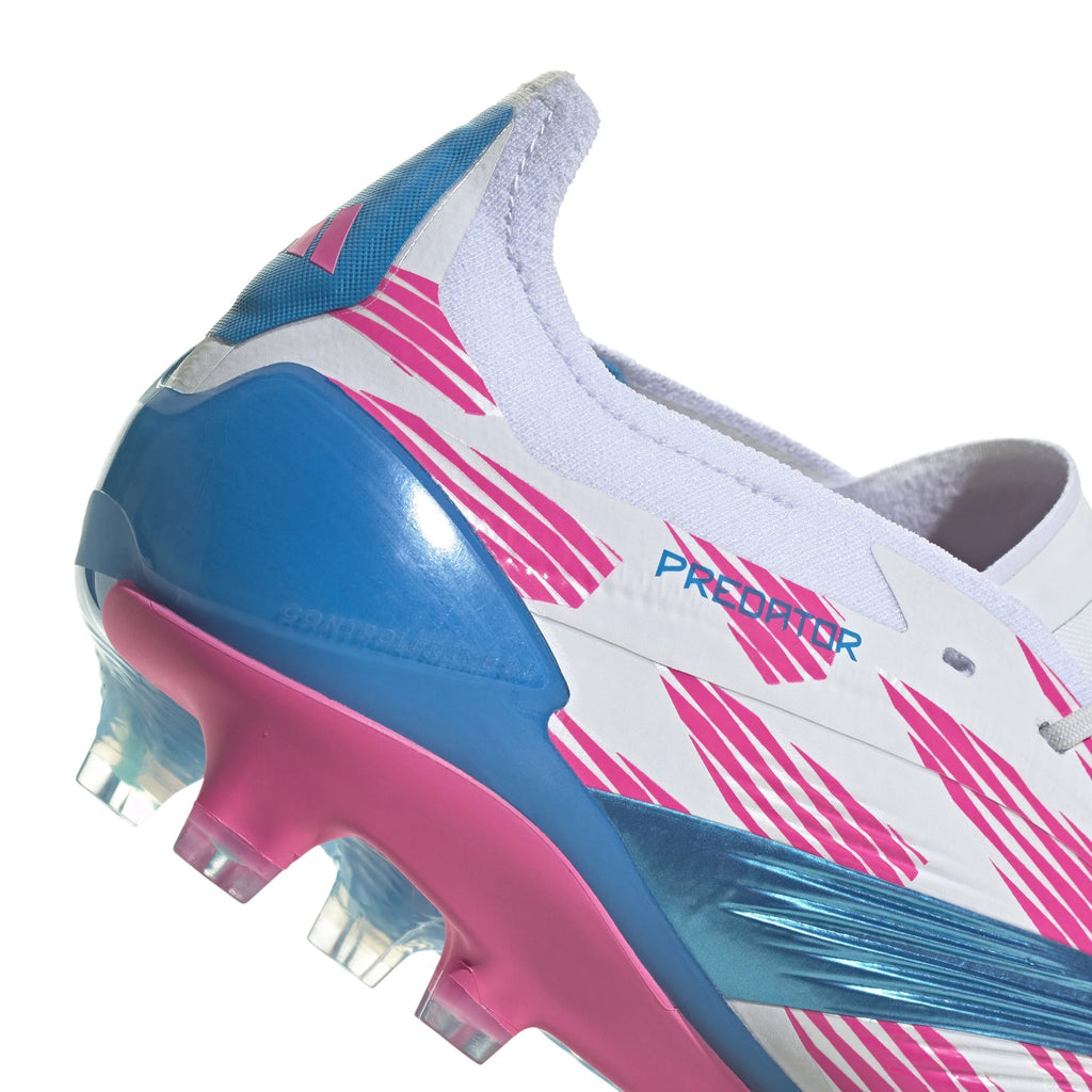 adidas Predator Elite FG Mens Firm Ground Soccer Cleats White Solar Blue Solar Pink