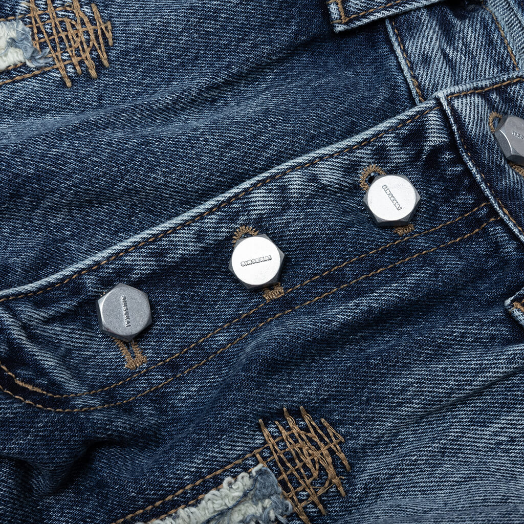 Bone Leather Denim Pants Blue