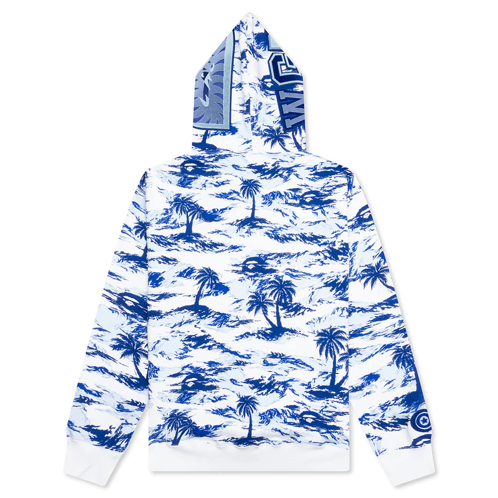 Palm Tree Camo Relaxed Fit Shark Full Zip Hoodie Blue