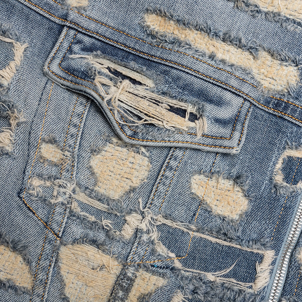 Oversized Denim Rivet Zip Jacket Light Blue
