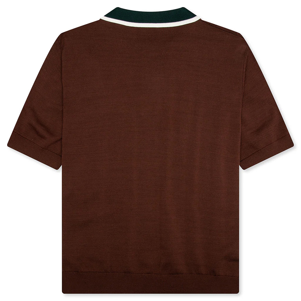 Cable Knit Oversized Polo Shirt Dark Brown