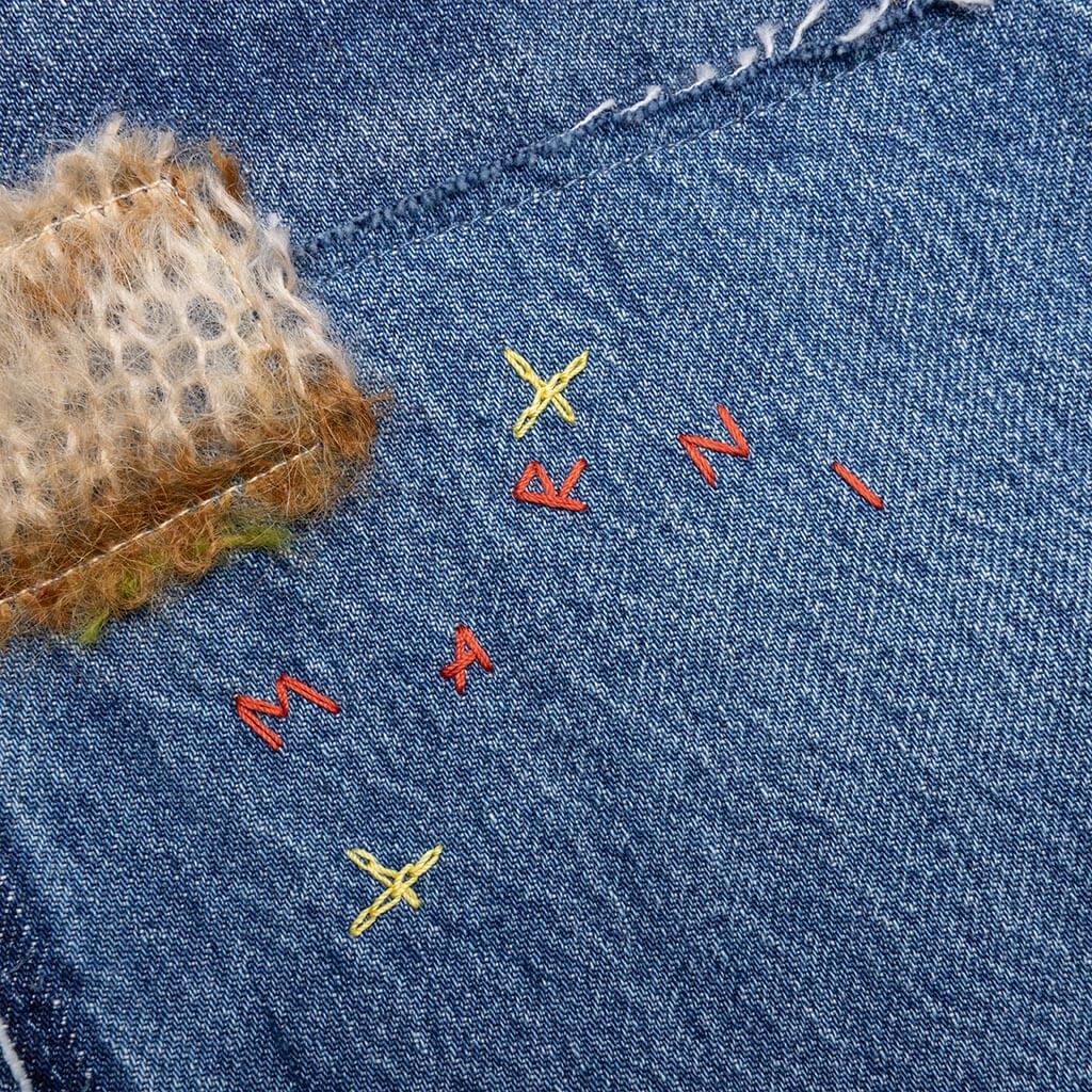 Blue Organic Denim Jeans With Mohair Patches Iris Blue
