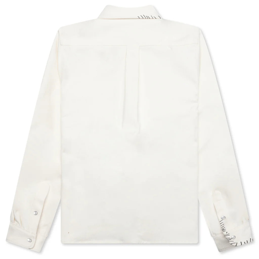 White Drill Shirt With Mending Lily White