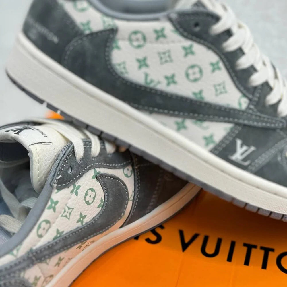 Louis Vuitton x Nike Air Jordan 1 Low Green Monogram Suede Custom