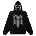 Skeleton Shark Heavy Washed Cropped Fit Full Zip Hoodie Black