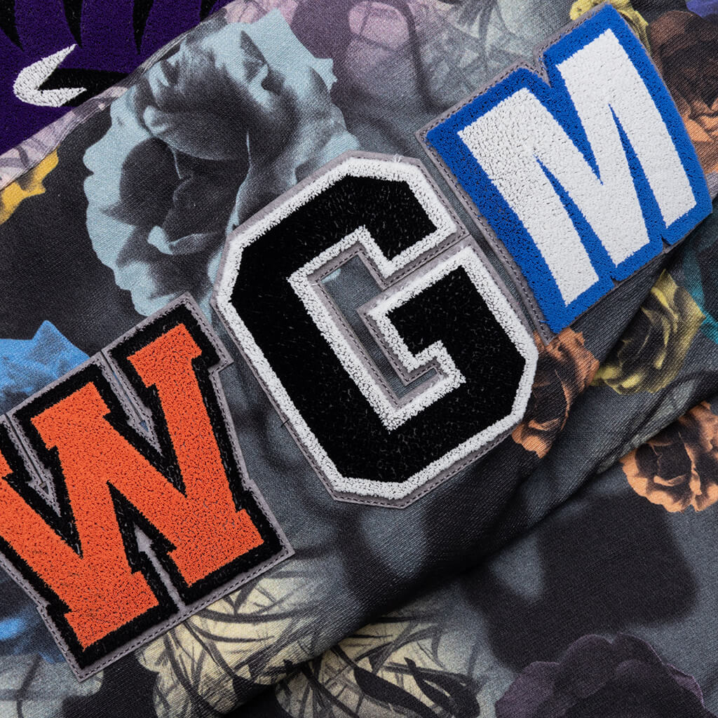Floral Camo Shark Relaxed Fit Full Zip Hoodie Black
