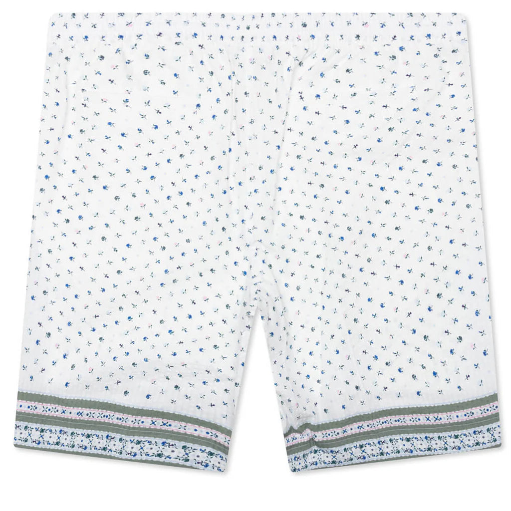 Printed Seersucker Cotton Bermuda Shorts Cream Green
