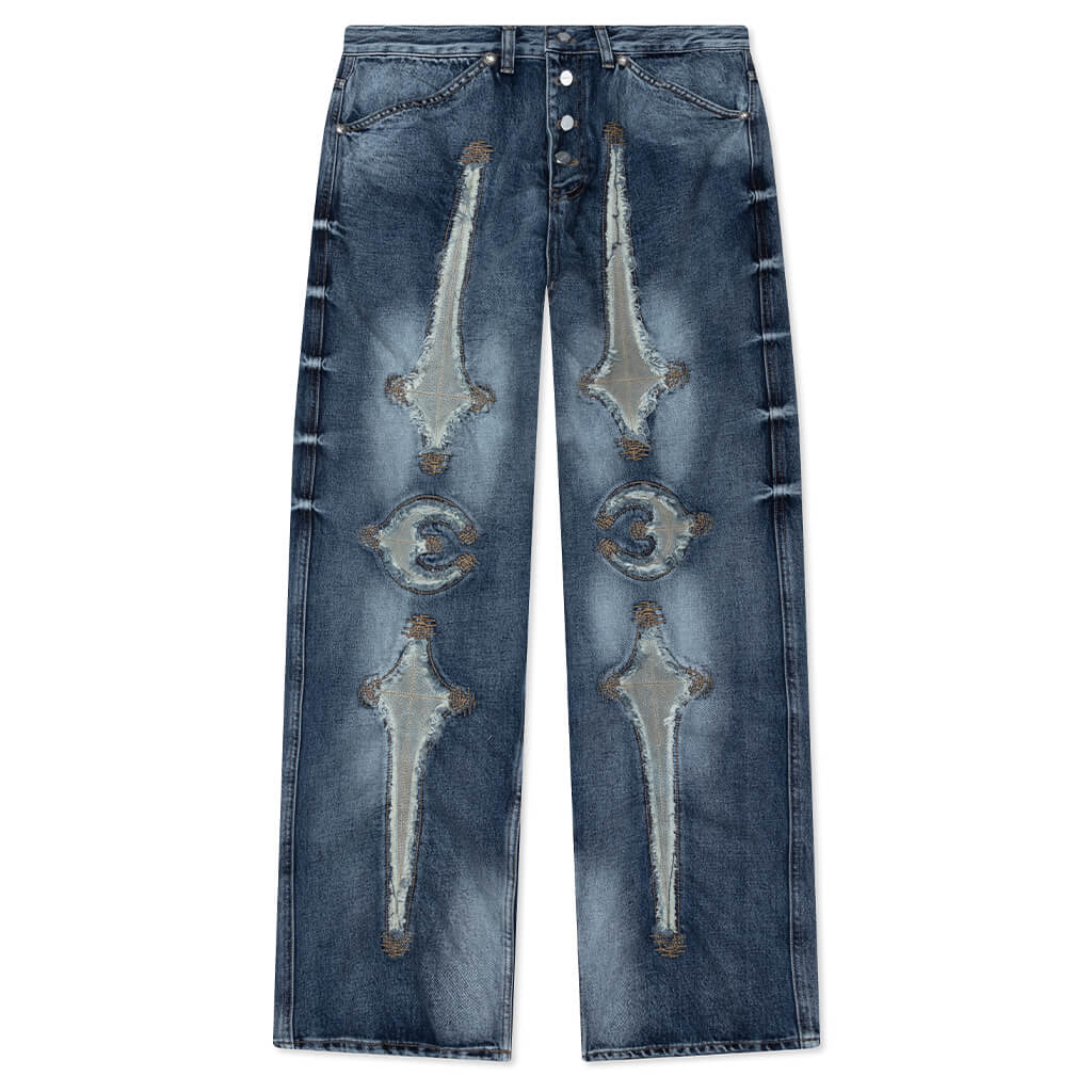 Bone Leather Denim Pants Blue