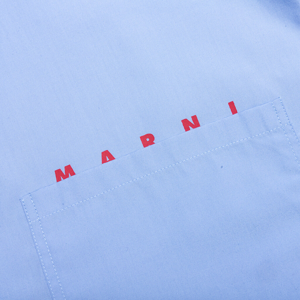Organic Poplin Zip Shirt With Hidden Logo Iris Blue