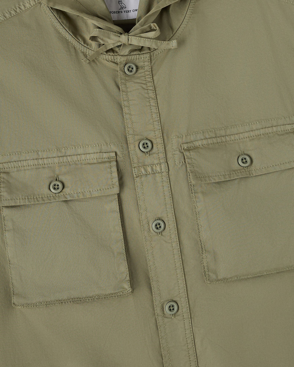Hooded Button Up Shirt Olive Green
