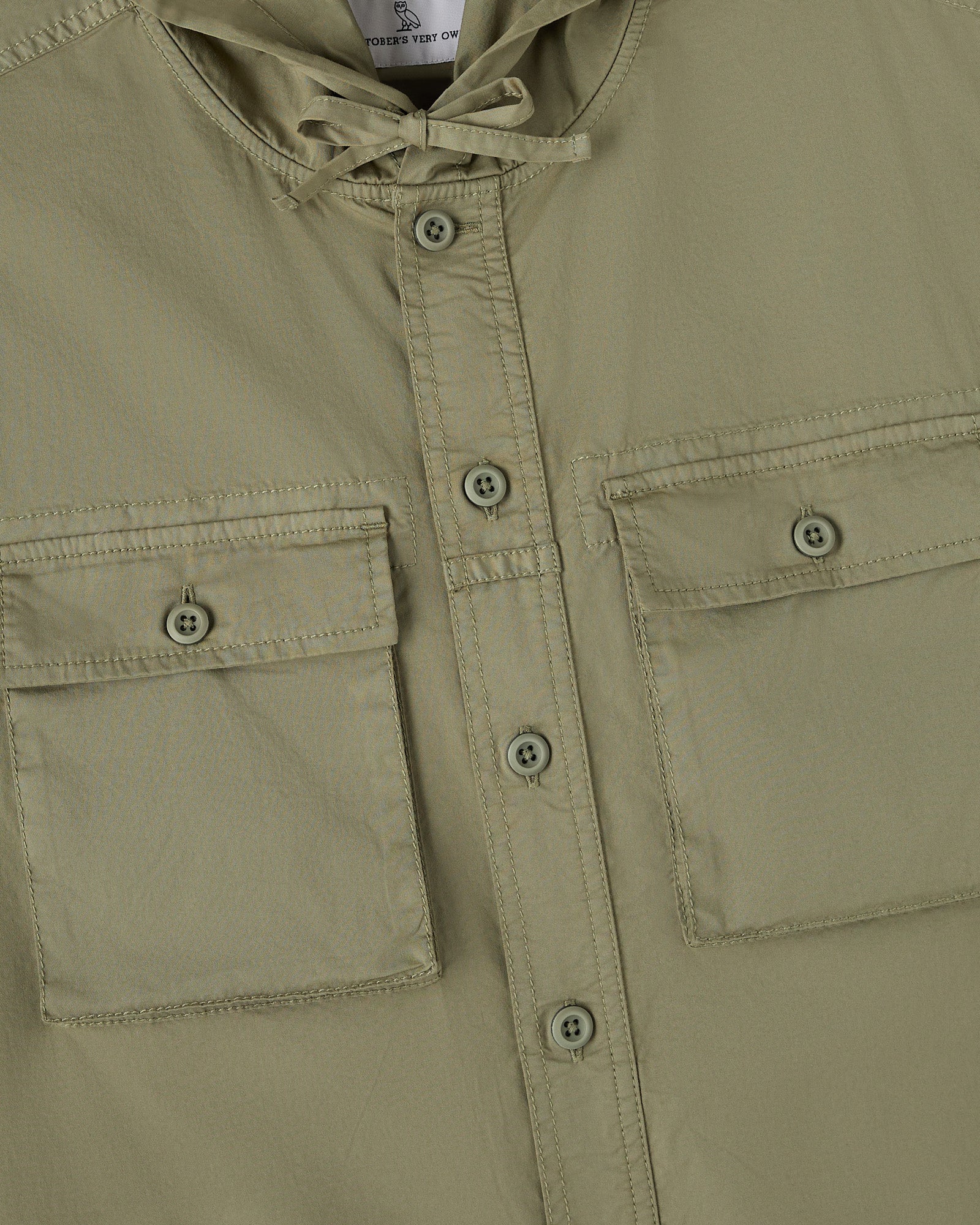 Hooded Button Up Shirt Olive Green