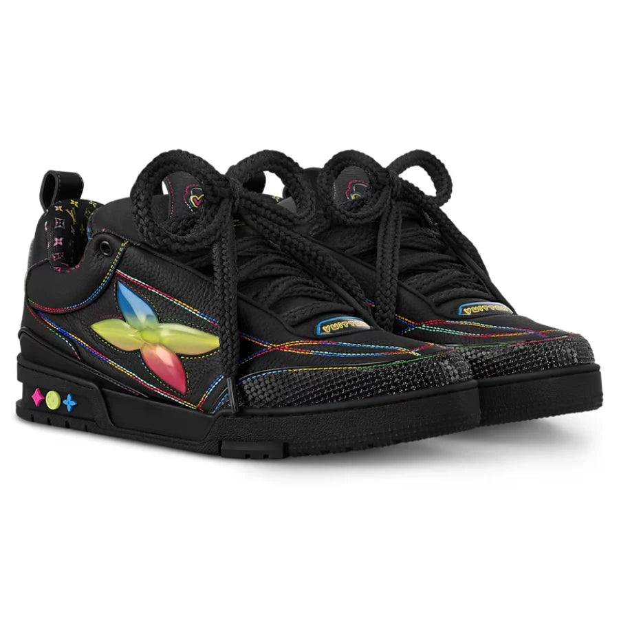 Louis Vuitton LV Skate Sneaker Black Rainbow Monogram Flower