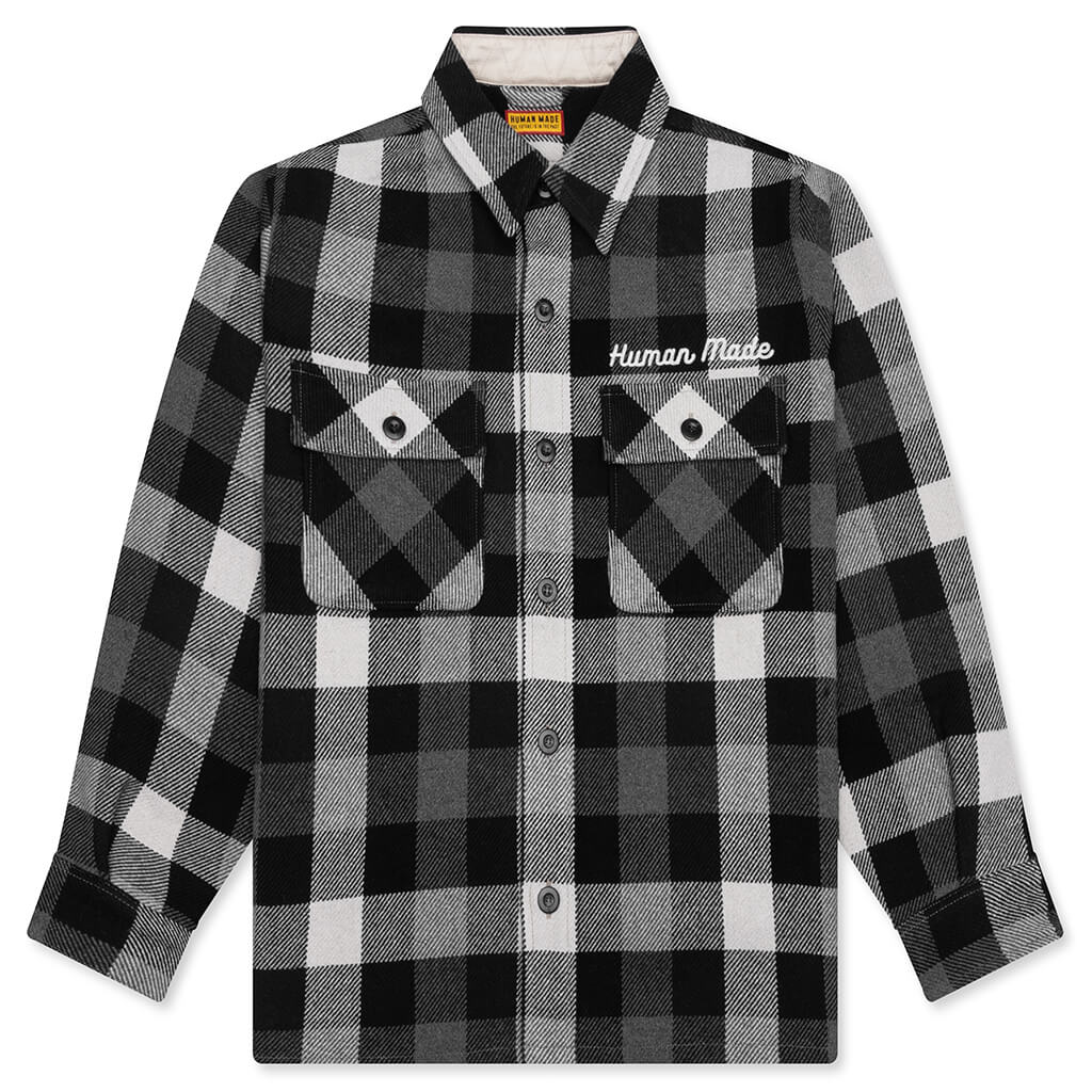Wool Check Shirt Jacket Black