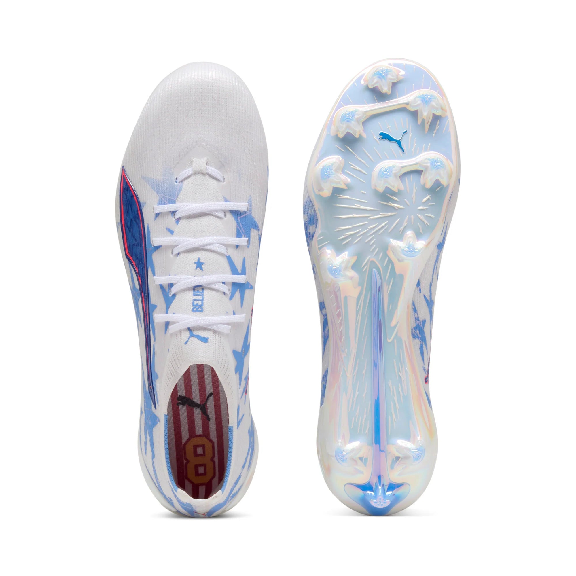 PUMA Ultra 6 Ultimate Kidsuper X CP FG Firm Ground Mens Soccer Cleats White Pink Blue