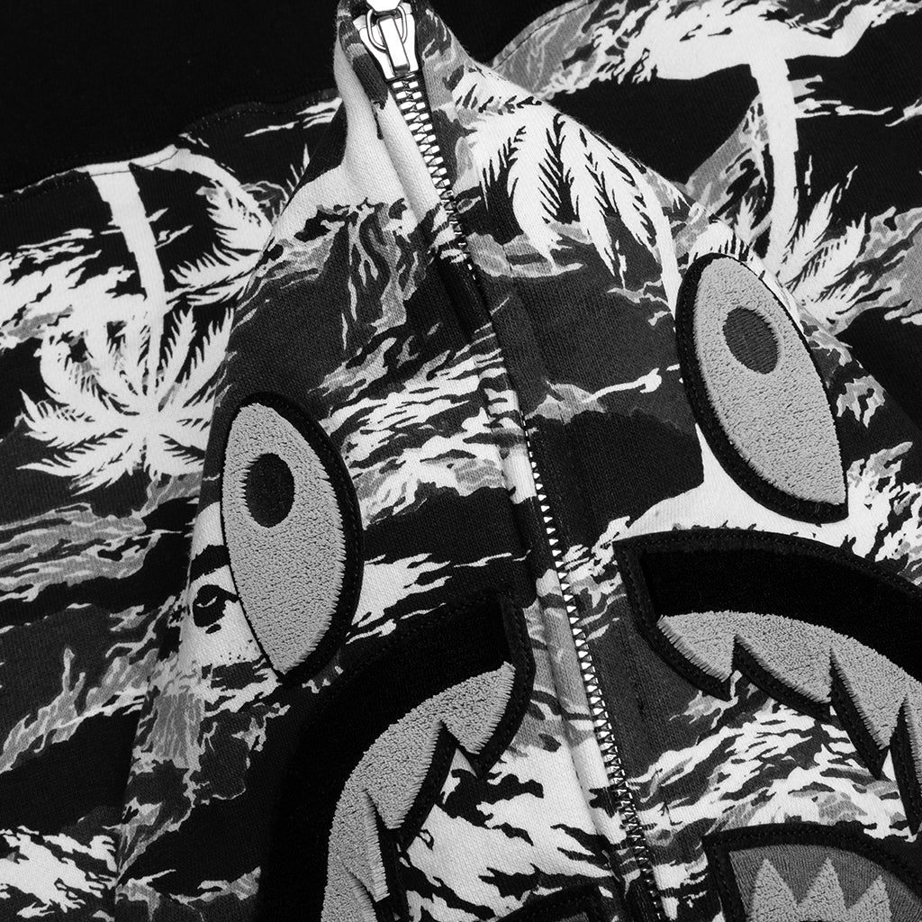 Palm Tree Camo Relaxed Fit Shark Full Zip Hoodie Black