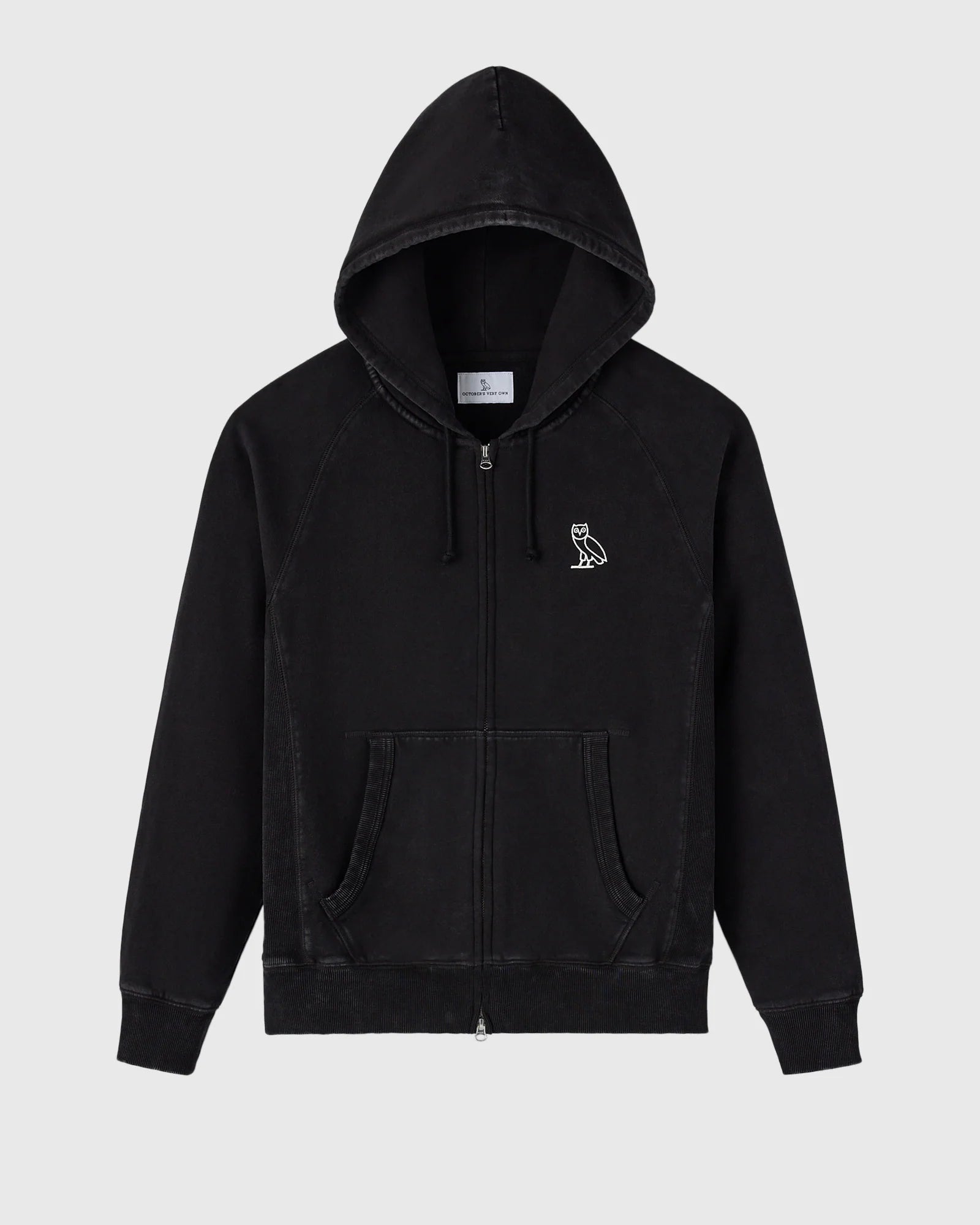 Muskoka Raglan Full Zip Hoodie Garment Dyed Black