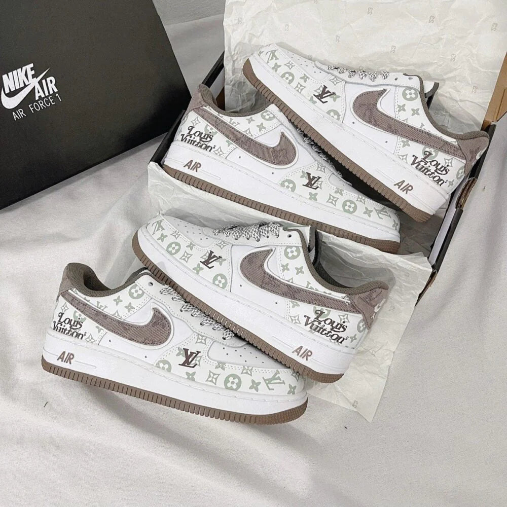 Louis Vuitton x Nike Air Force 1 White Mocha Monogram Custom
