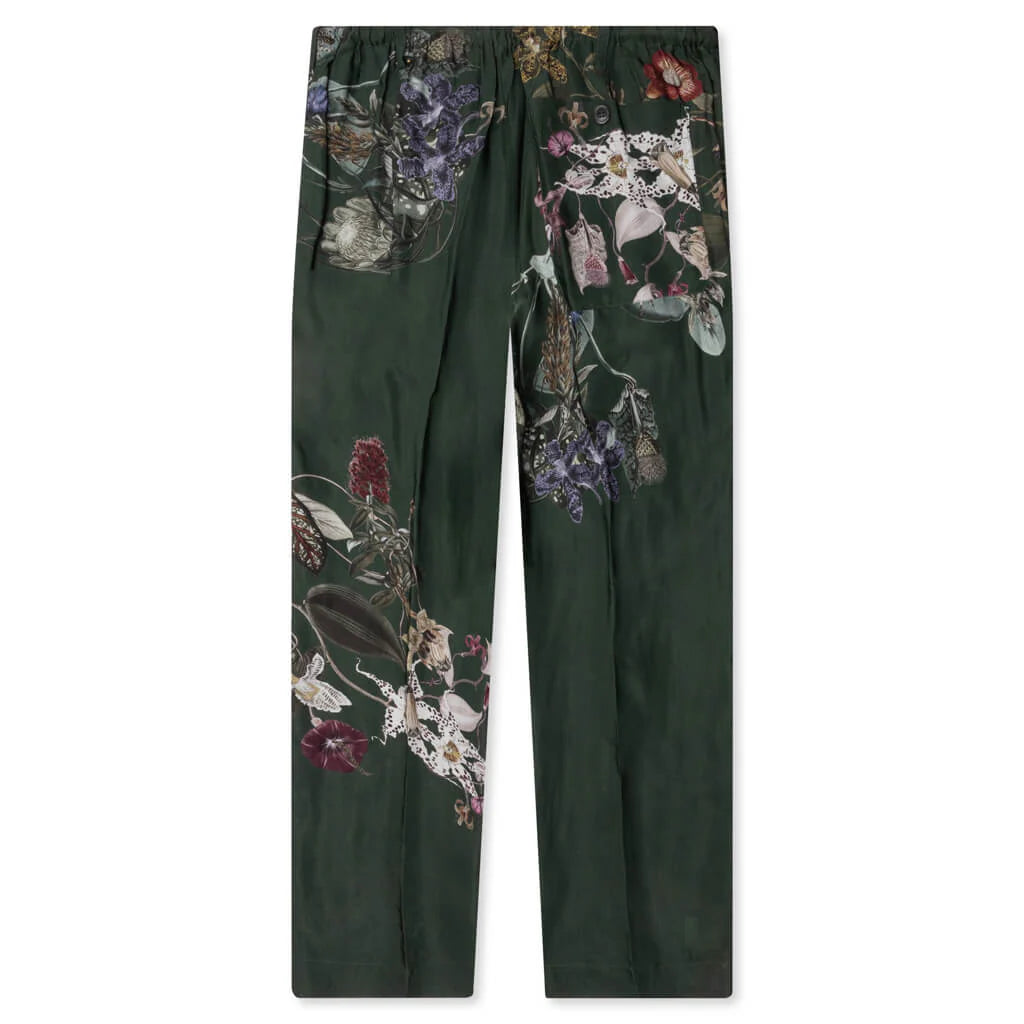 Green Pleat Front Trousers With Floral Pattern 7092 MW Bot