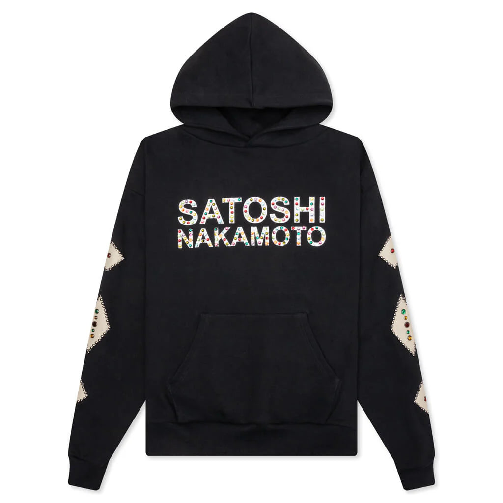 Leather Studded Logo Hoodie Black